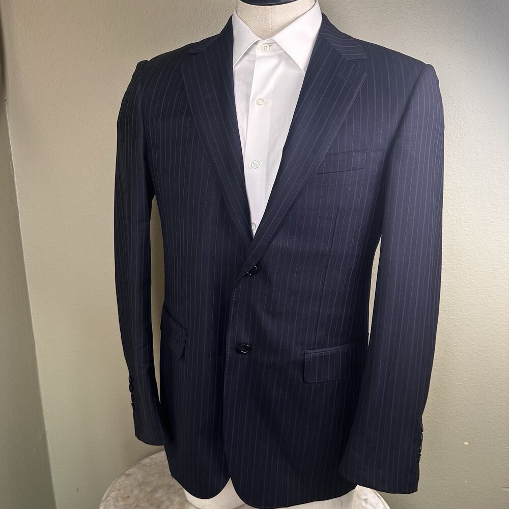 Abito Sartoriale Blazer Sport Coat Men US 38 R Navy Super 150 Subtle pinstripe - Picture 2 of 16